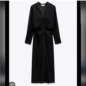 Zara Black Ruched Long Sleeve Dress